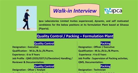 Ipca Labs Walk In Interview For Packingqc On 28th Dec 2020