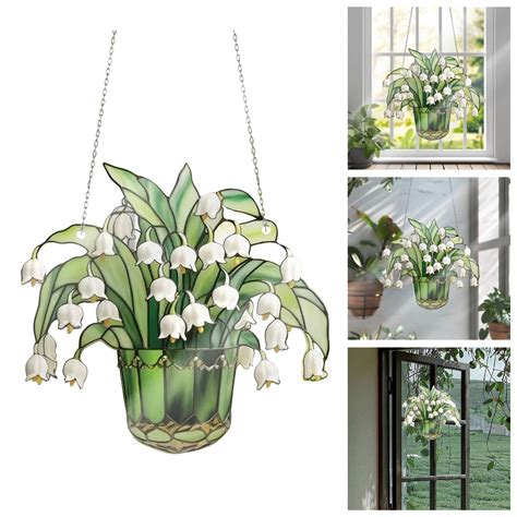 Lily Of Valley Suncatcher Stained Lily Flowers Glass Window Hanging Home Decor Flowers Stained