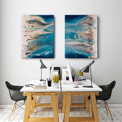 Coastal Wall Art Set Blue Abstract Art Blue Wall Art Beach Etsy