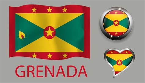 Legen Sie Nation Grenada Flagge Gl Nzend Schaltfl Che Herz Premium Vektor