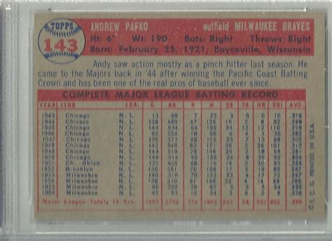 1957 TOPPS BASEBALL 143 ANDY PAFKO PSA 9 OC EBay