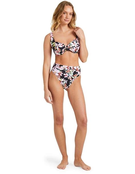 Roxy Printed Beach Classics D Cup Underwired Bikini Top In Anthracite