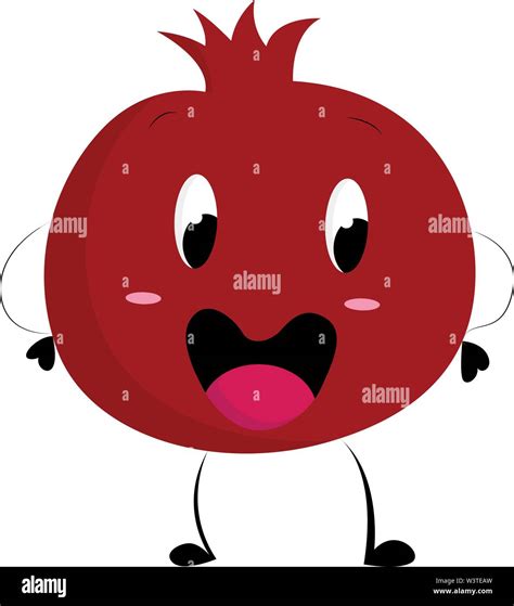 A Happy Red Pomegranate With Rosy Cheeks Vector Color Drawing Or