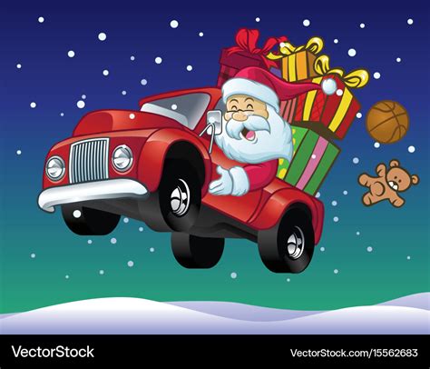 Santa Claus Drive A Truck Full Of Christmas T Vector Image