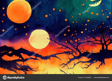 Spooky Halloween Forest Background Scary Pumpkins Scene Scary Creepy ...