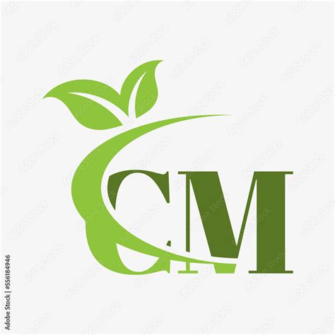 CM Letter Logo with swoosh leaves icon vector. CM creative and nature green leaves logo. CM logo ...