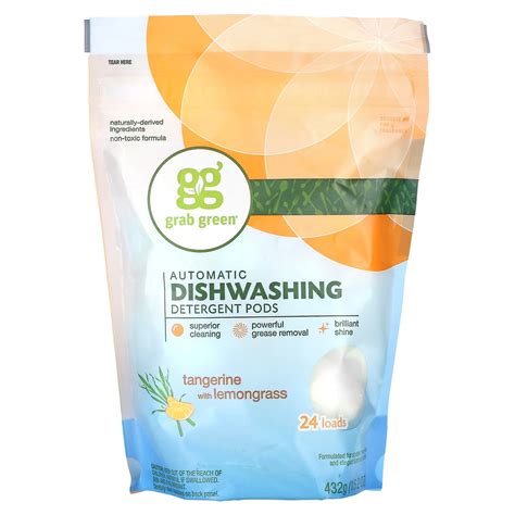 Grab Green Automatic Dishwashing Detergent Pods Tangerine With Lemongrass 24 Loads 152 Oz