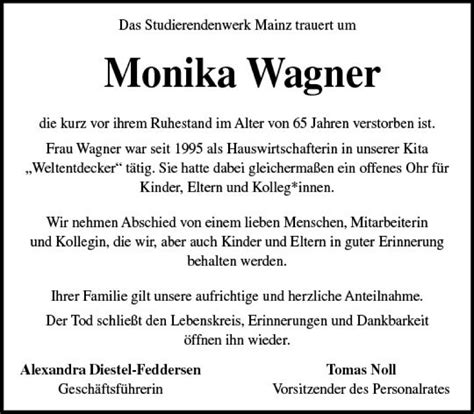 Traueranzeigen Von Monika Wagner Vrm Trauer De