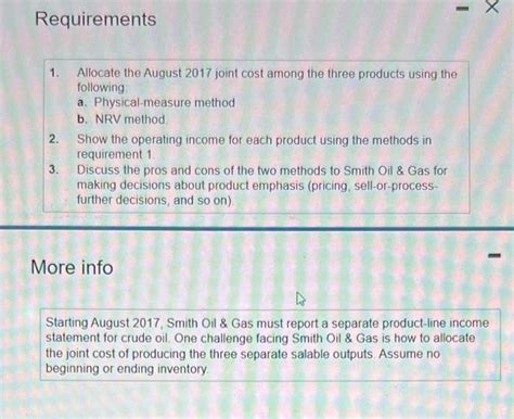 Solved Requirement 1 Allocate The August 2017 Joint Cost Chegg