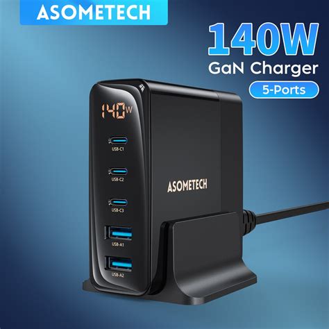 ASOMETECH 140W GaN USB Charger 3 USB C USB 2พอรต 100W PD3 0 PPS AFC