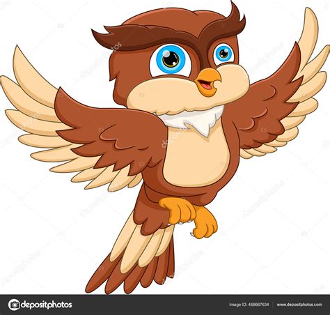 Cartoon Owl Flying White Background Stock Vector By Lawangdesign