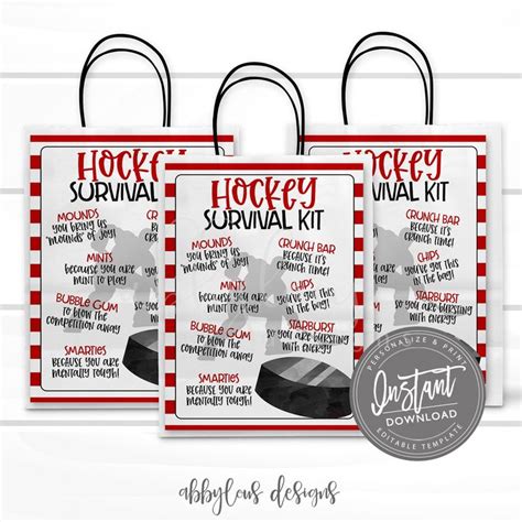 Editable Hockey Survival Kit Printable T Bag Printable Printable Hockey Flyer Team T