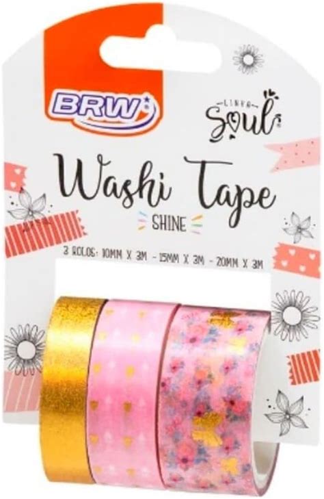 Kit 3 Fitas Adesivas Coloridas BRW Washi Tape Shine Rosa 3 M