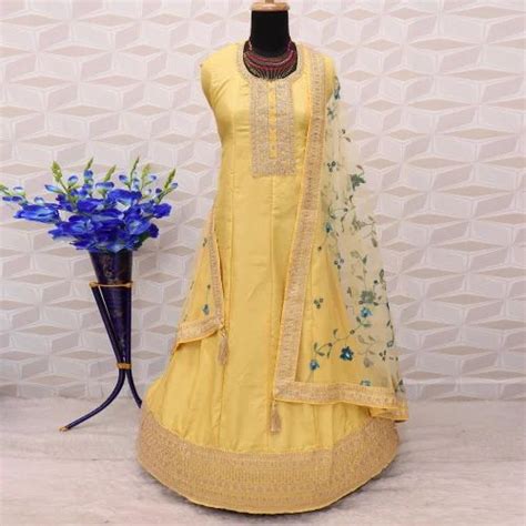 Yellow Embroidered Dola Silk Anarkali Suit