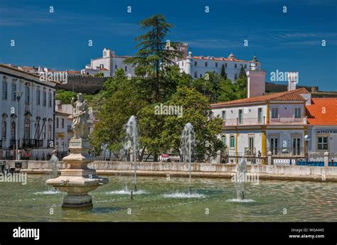 Statue Of Neptune Fountains Castle In Distance Largo General Graca