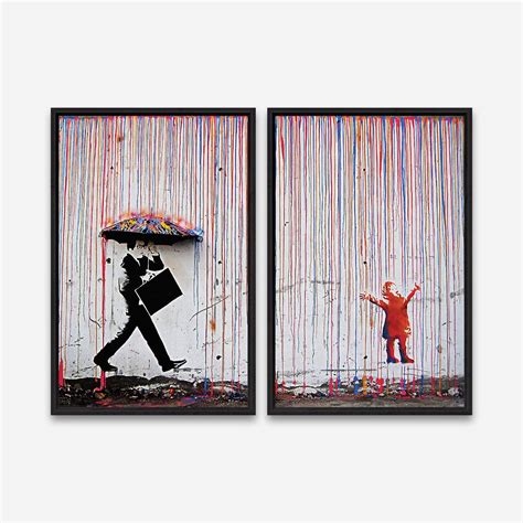 Graffiti Wall Art Print Banksy Wall Art Colored Rain 1 or 2 Panel ...