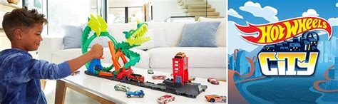 Amazon Hot Wheels Track Set With Scale Toy Firetruck City Fire Station With Dragon