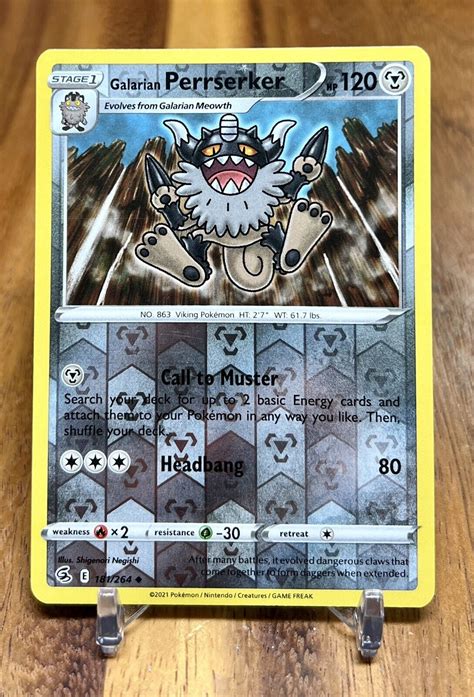 Galarian Perrserker 181 264 Reverse Holo Rare Fusion Strike Pokemon