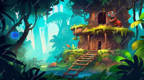 Premium Ai Image A Jungle House With A Dragon On The Top