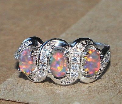 Fire Opal Cz Ring Gemstone Silver Jewelry Sz 6 25 Modern Cocktail Band