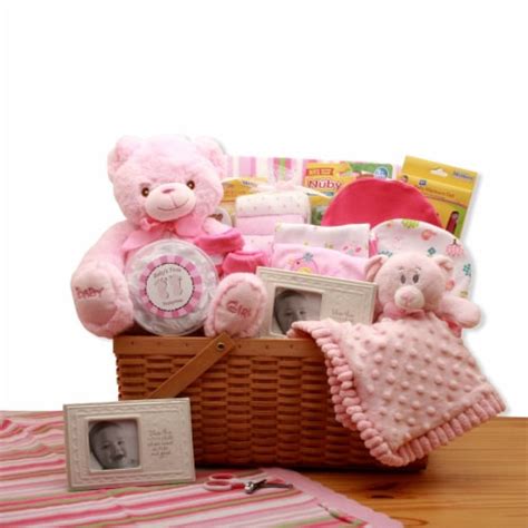 My First Teddy Bear New Baby Gift Basket Pink Baby Bath Set Baby