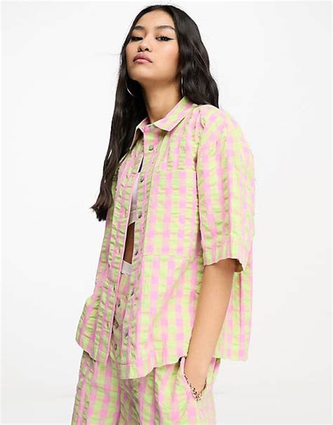 Asos Design Geruit Oversized Boxy Overhemd In Roze En Groen Deel Van