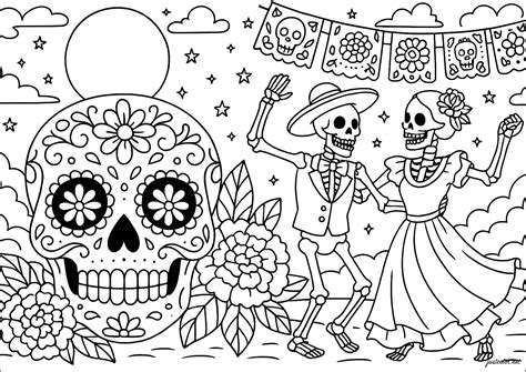 Skeleton dance - El Día de los Muertos Coloring Pages