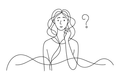 Confused Woman Doubts And Thoughts Continuous Line Art Illustration