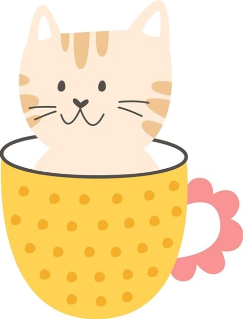 Gato En Taza Vector Premium