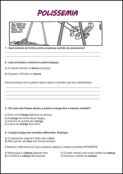 Atividades Polissemia 4 Ano Com Gabarito - Atividades de Polissemia - facilitaprof.com