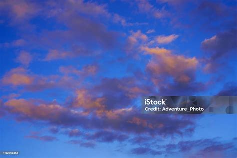 Sky With Pink Sunset Clouds Background Stock Photo - Download Image Now ...