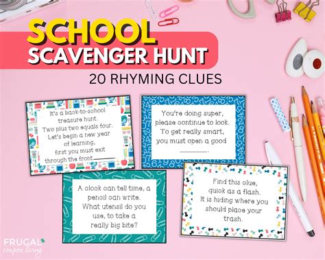 Back to School Scavenger Hunt Riddles for Kids PDF | 20 Rhyming School Supplies Treasure Hunt