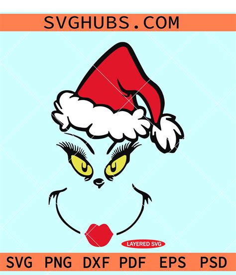 Mrs Grinch With Santa Hat SVG Mrs Grinch Face SVG Merry Grinchmas SVG