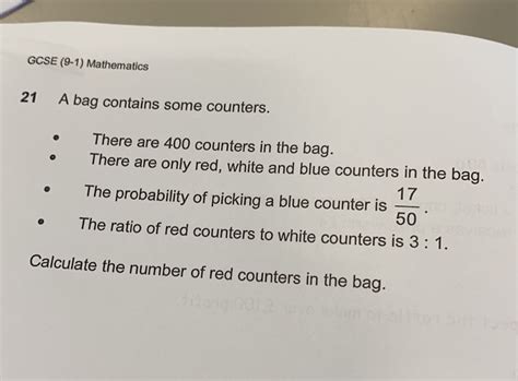 Solved Gcse Mathematics A Bag Contains Some Counters There