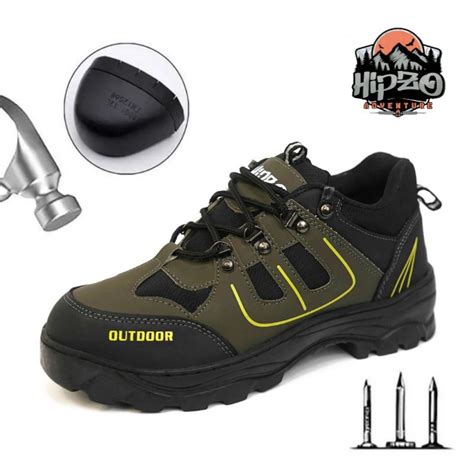 Jual Hipzo Sepatu Safety Boots Pria Ujung Besi Outdoor Kerja Lapangan