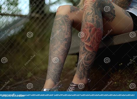 Woman with Tattoos on Her Legs. Generative AI Stock Illustration ...