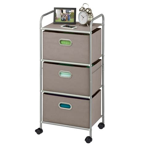 Honey Can Do Plastic Rolling Cart With 3 Fabric Drawers Gray Walmart