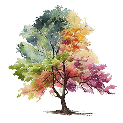 Premium AI Image | Spring colorful tree watercolor illustration spring clipart