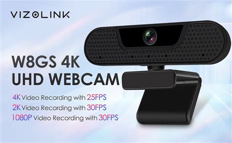 Vizolink W8gs Webcam 4k Uhd Webcam Pc Con Microfono Treppiede Autofocus Protezione Dei Dati