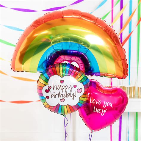 Personalised Inflated Balloon Bouquet In A Box Retro Rainbow Birthda Party Pieces