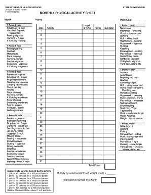 Fillable Online Dhs Wisconsin Monthly Physical Activity Sheet Calories