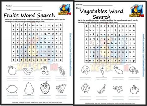 Free Food Fruit And Vegetables Colouring Word Search Making English Fun