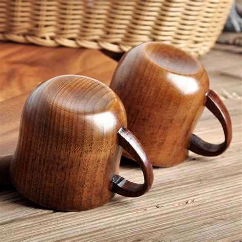 Natural Wood Cup With Handle Household Retro Wooden Cup Set Etsy