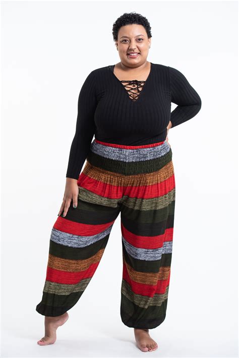 Plus Size Boho Green Striped Womens Harem Pants