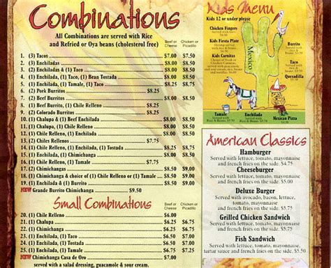 Casa De Oro Restaurant Menu In Chariton Iowa USA