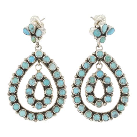 Lot Renell Perry Navajo Compitos Turquoise Chandelier Earrings