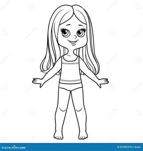 Cartoon Girl Dressed In Underwear And Barefoot With Long Straight Hair