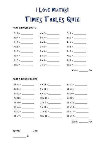 2 - 12 Times Tables Quiz | Teaching Resources