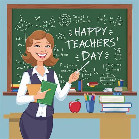 Premium Vector A Poster Of A Teacher With A Chalkboard That Says Happy Teachers Day