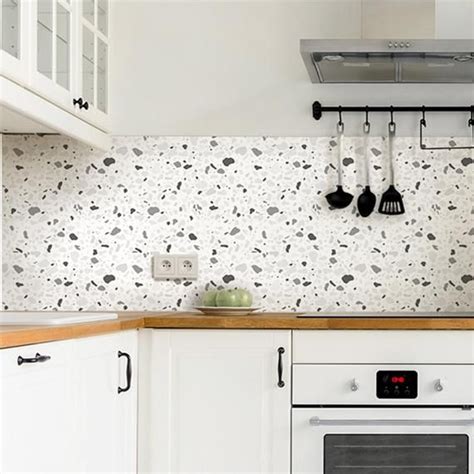 FUNLIFE Grey Terrazzo Backsplash Tile Sticker Peel And Etsy